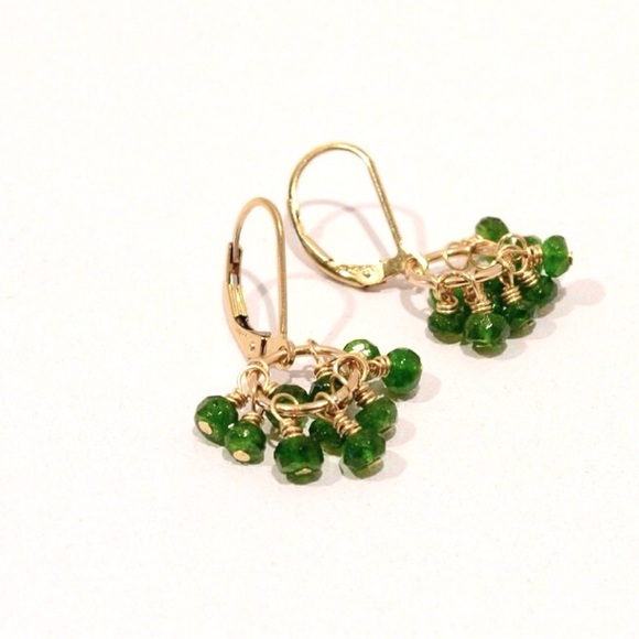 Gold filled and Apatite Green Gemstone Drop Earrings, Green Apatite - Picture 3 of 3
